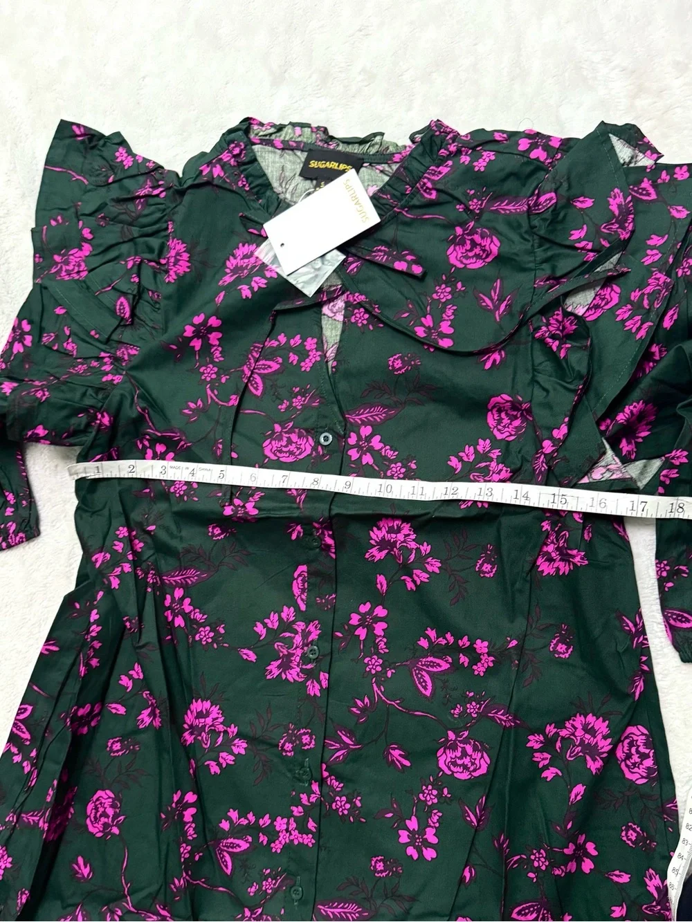 NWT- SUGARLIPS Close To You Sammy Ruffle Drop Waist Green Floral Mini Dress - Picture 15 of 15